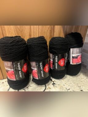 Red Heart Super Saver Acrylic Yarn - Black - 4 Skeins